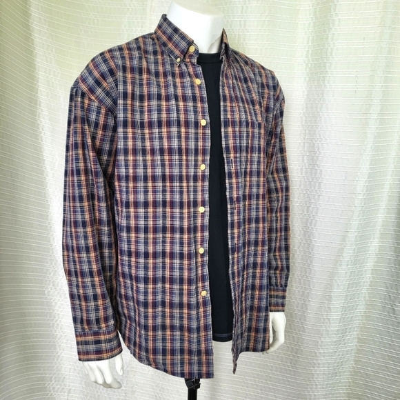 Bill Blass Heavyweight Button Down Outdoor Shirt Blue Multi Plaid Men's L - Picture 1 of 11